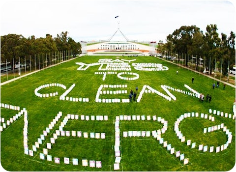 say yes to clean energy on lawn of Federal Parliament