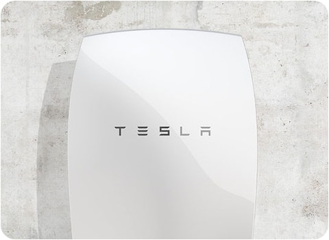 home improvement scheme option of white tesla powerwall battery mounted on concrete wall