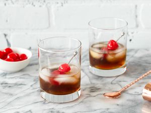 Two glasses of Black Russian cocktails