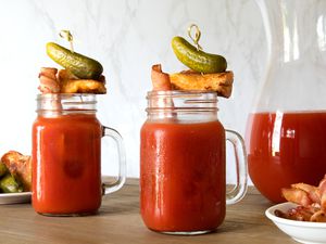 Crazy Bloody Mary With Bacon Straw and Grilled Cheese