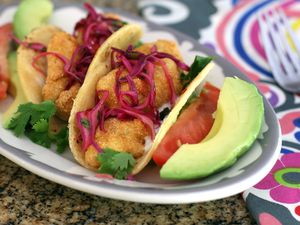 Fish tacos with fried fish and slaw