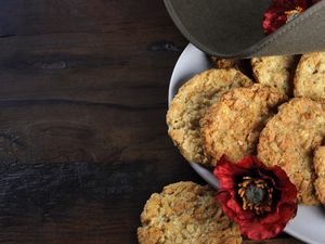 ANZAC biscuits with remembrance poppy