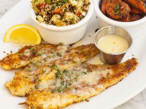 fried sand dabs with quinoa salad