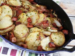 Potatoes and Ham Fried Then Baked