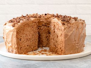 chocolate angel food cake with fluffy chocolate frosting