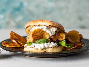 Fried Fish Sandwich With Tartar Sauce and Hand-Cut Chips