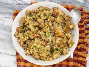 instant pot stuffing in serving bowl