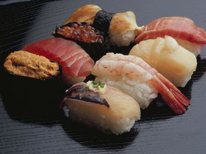 An assortment of the various types of nigiri sushi