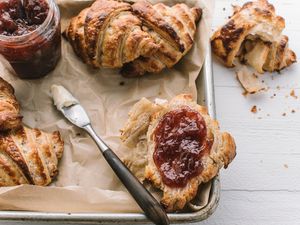 Sourdough Croissants Topped with Butter and Jam