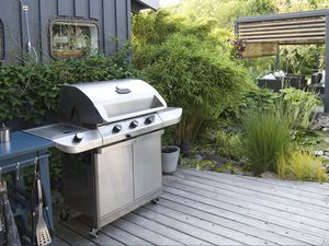 Stainless steel grill on patio