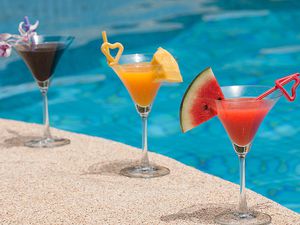 Colorful cocktails by the pool
