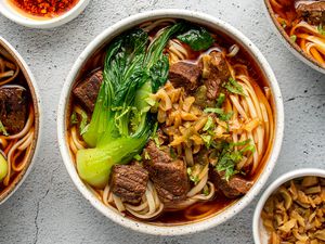 Taiwanese Beef Noodle Soup in bowls 